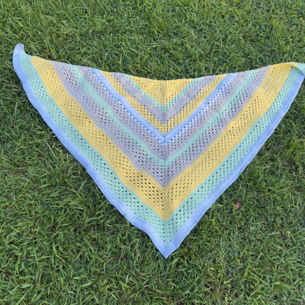 Handmade Crochet Triangle Blanket Pastel Striped Granny Stitch Wrap Shawl Boho